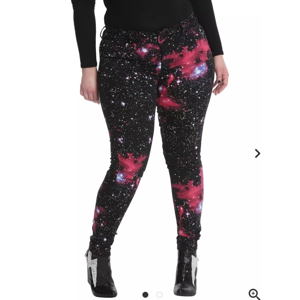 Hot Topic Blackheart Galaxy Skinny Pants Womens 22 Black Pink Plus Super Skinny